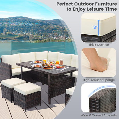 7-Piece White Wicker Patio Furniture Set | Hand-Woven Rattan | Removable Cushions