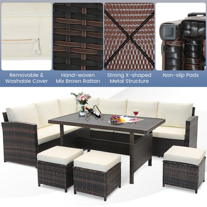 7-Piece White Wicker Patio Furniture Set | Hand-Woven Rattan | Removable Cushions
