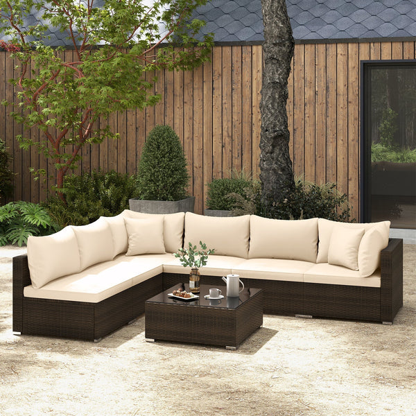 7-Piece Patio Rattan Furniture Set | Beige | Modular Sectional Sofa
