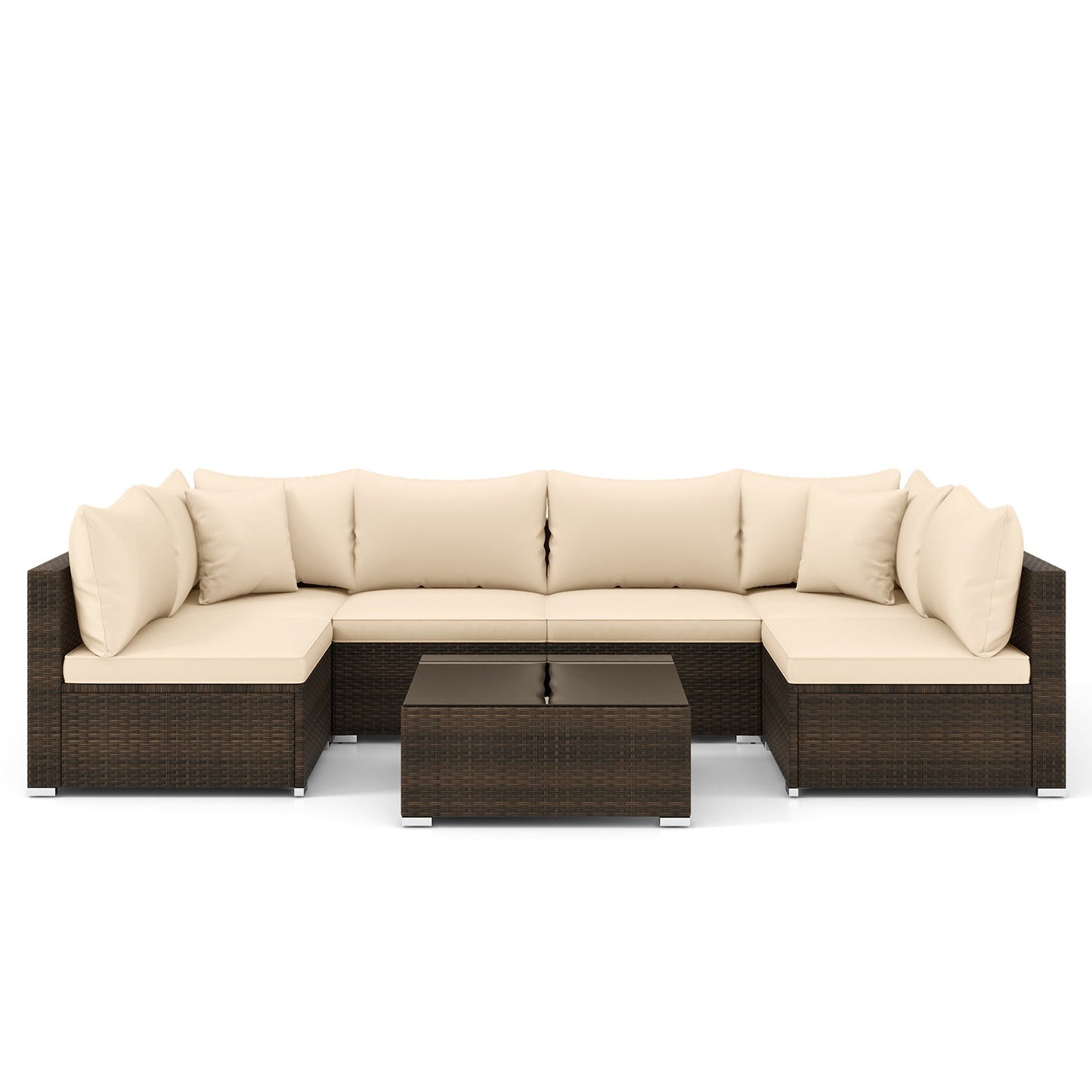 7-Piece Patio Rattan Furniture Set | Beige | Modular Sectional Sofa