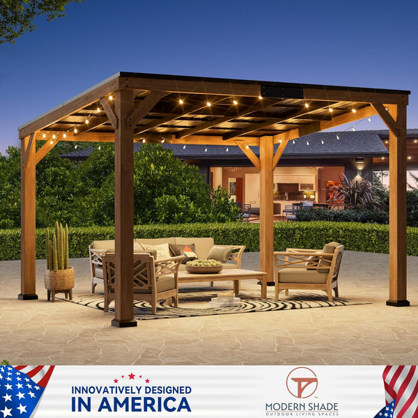 Modern Shade Wood Grill Gazebo 10' x 12' | Sloped Galvanized Steel Roof | FSC-Certified Cedar