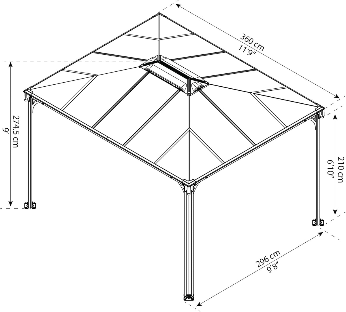 Canopia Martinique 3600 10' x 12' Gazebo | Aluminum Frame | Polycarbonate Roof | Gray/Bronze