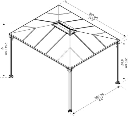 Canopia Martinique 3600 10' x 12' Gazebo | Aluminum Frame | Polycarbonate Roof | Gray/Bronze