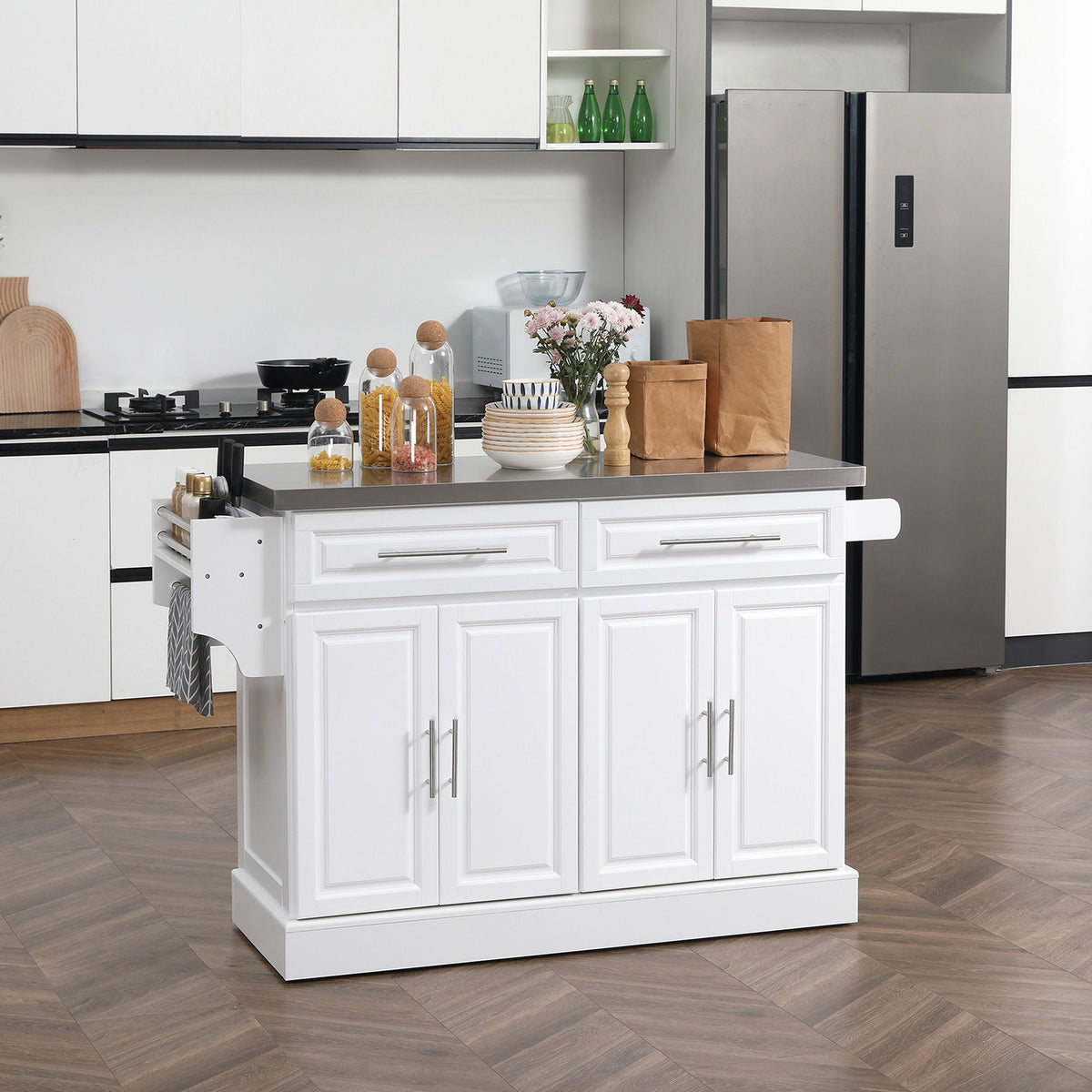 Rolling Kitchen Island | Stainless Steel Top | 2 Drawers, Cabinets & Kitchen Organizers