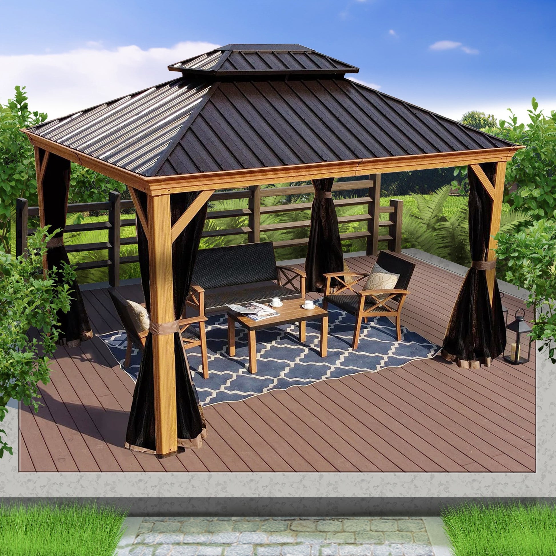 10-Ft X 12 Gazebo Brwon Gazebo with Hardtop Roof (Screen Included)