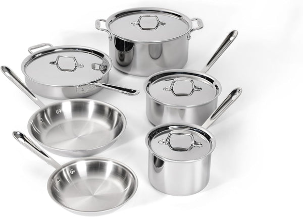 All-Clad D3® Stainless Steel 10 Piece Cookware Set- Made in USA- Includes Frying Pans, Saucepan, Sautépan, Stockpot - Professional Grade -Oven Safe & Induction Compatible