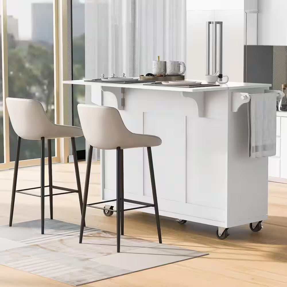 53.2 In. Rolling Kitchen Island Grill Carts on Wheels with Adjustable Shelves for Kitchen, Dining Room in White