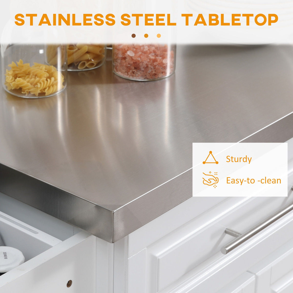 Rolling Kitchen Island | Stainless Steel Top | 2 Drawers, Cabinets & Kitchen Organizers