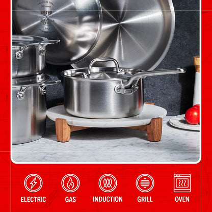 Eater Series 10 Piece Cookware Set | Made in USA | 5 Ply Fully Clad Stainless Steel Cookware Set | Stay Cool Handle | Induction Ready & Non-Toxic