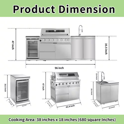 43 In. 6-Burner Propane Gas Grill Island Outdoor Kitchen in Stainless Steel with Refrigerator, Sink