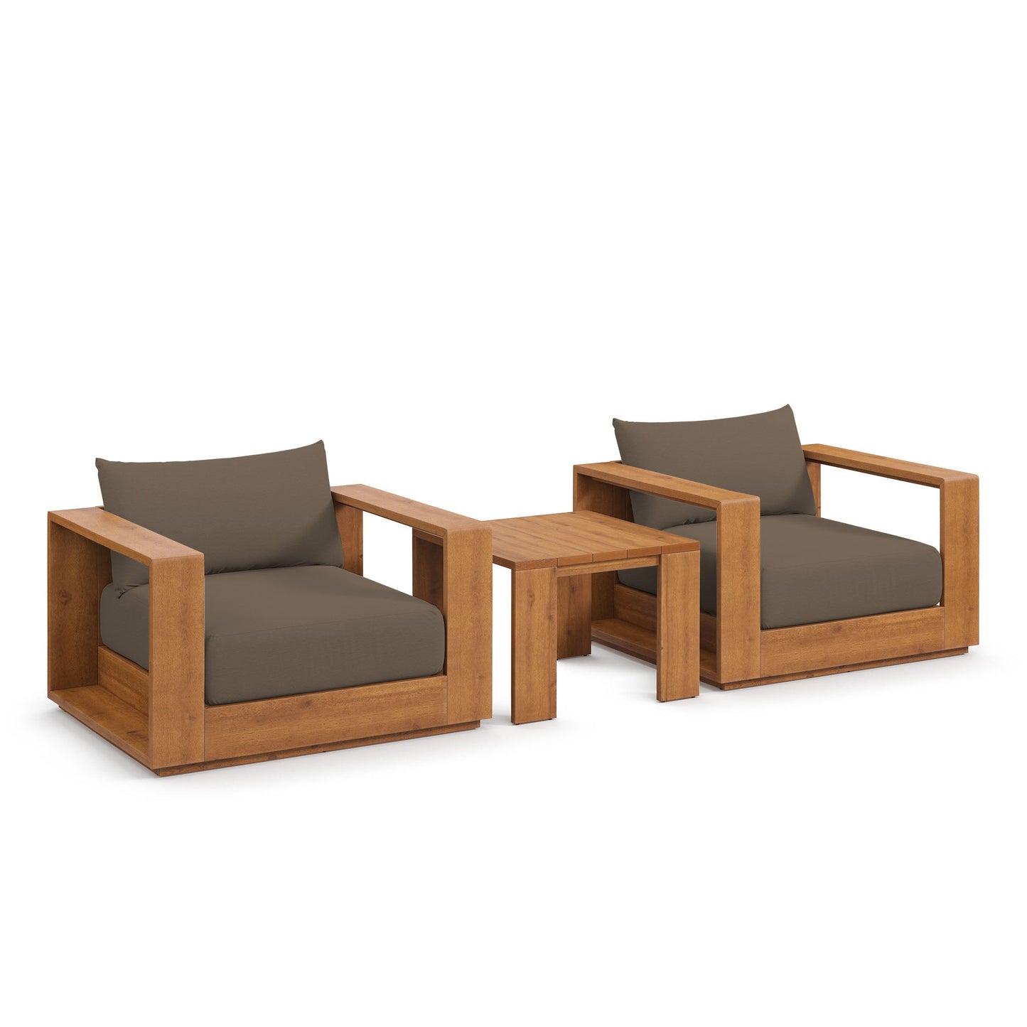 Modway Tahoe 3-Piece Outdoor Patio Furniture Set | FSC-Certified Acacia Wood | Lounge Chairs & Side Table
