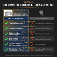 Modular Outdoor Kitchen BBQ Island, 104" Outdoor Kitchen Propane Gas Island Grill with Sink, Compact Refrigerator, Storage Cabinets, Rotisserie Kit (Silver, 104") — Comparison