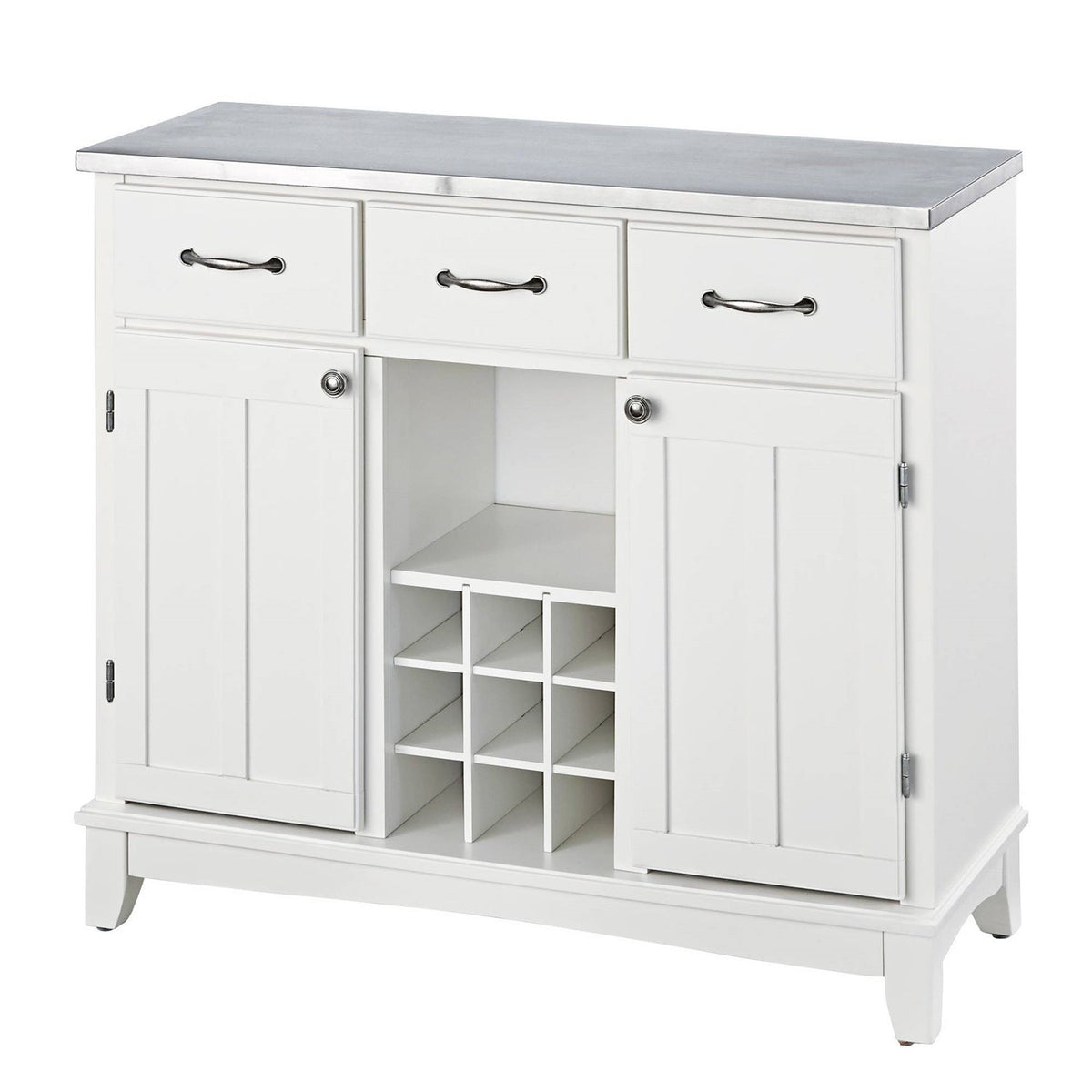 Stainless Steel Top Kitchen Island Sideboard | White | Wine Rack & Storage