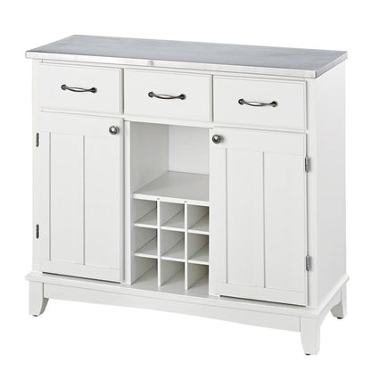 Stainless Steel Top Kitchen Island Sideboard | White | Wine Rack & Storage