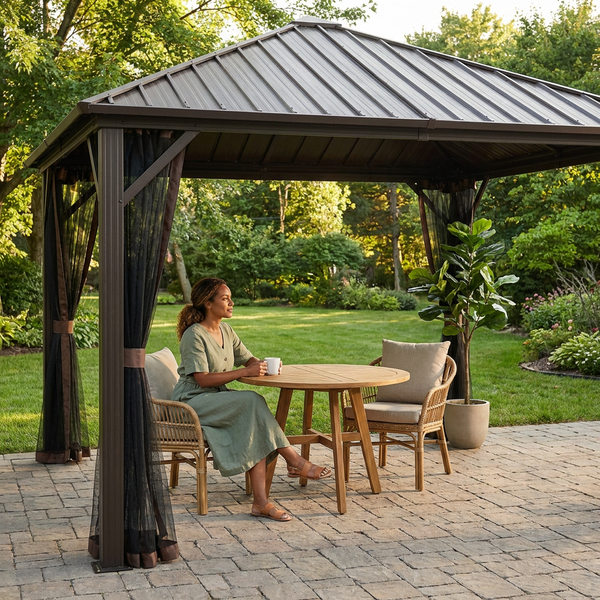 Hardtop Gazebo Built for All-Season Outdoor Living, Galvanized Steel Roof, Aluminum Frame, Mosquito Netting