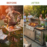 Outdoor Kitchen Island Built for Backyard Entertaining, 4-Burner 59500 BTU Grill, Built-In Sink, Refrigerator — Before & After