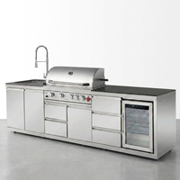 Outdoor Kitchen Island Built for Backyard Entertaining, 4-Burner 59500 BTU Grill, Built-In Sink, Refrigerator — Studio Shot