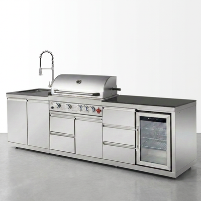 Outdoor Kitchen Island Built for Backyard Entertaining, 4-Burner 59500 BTU Grill, Built-In Sink, Refrigerator
