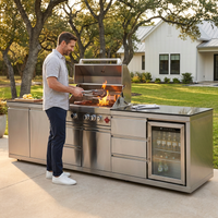 Outdoor Kitchen Island Built for Backyard Entertaining, 4-Burner 59500 BTU Grill, Built-In Sink, Refrigerator — Lifestyle