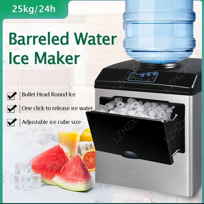 25KG/24H Commercial Ice Maker | Bullet Ice | Automatic Water Fill | 160W