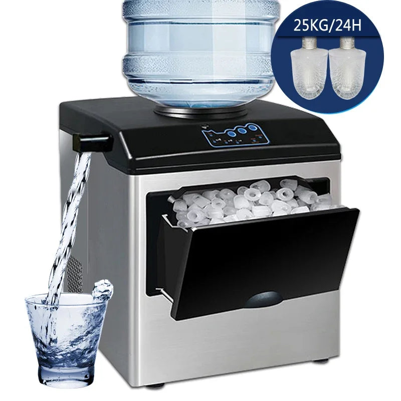 25KG/24H Commercial Ice Maker | Bullet Ice | Automatic Water Fill | 160W