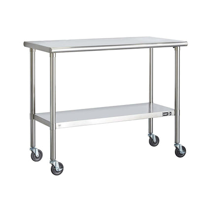 Stainless Steel 4-Foot Kitchen Island Cart | Prep Table with Adjustable Shelf & Casters