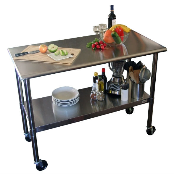 Stainless Steel 4-Foot Kitchen Island Cart | Prep Table with Adjustable Shelf & Casters
