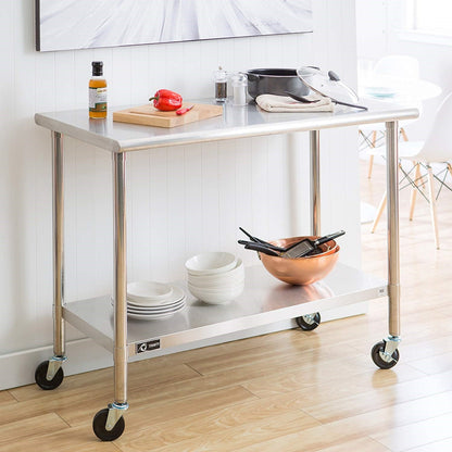 Stainless Steel 4-Foot Kitchen Island Cart | Prep Table with Adjustable Shelf & Casters