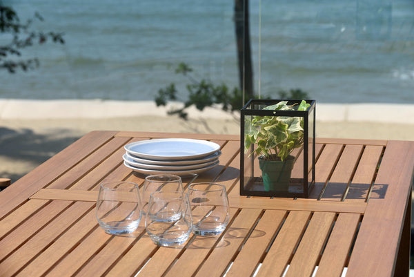Orlando FSC Hardwood Table & Manhattan Black Dining Set | Weather-Net Seating