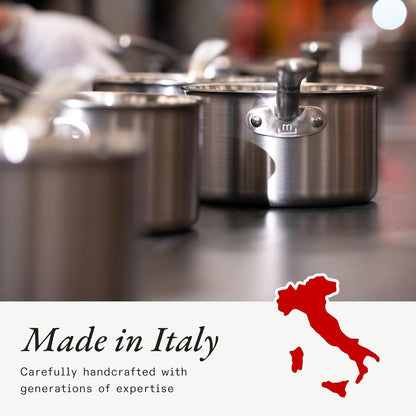 Made in Cookware - 6 Pc Stainless Steel Cookware Set - 5 Ply Clad - Includes Frying Pans, Saucepan, and Stock Pot - Professional Cookware - Crafted in Italy - Induction Compatible