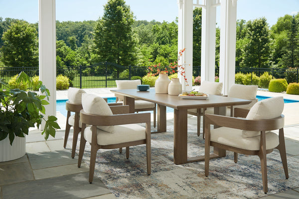 Serene Bay 7-Piece Outdoor Dining Set | Dark Brown | Arm & Swivel Chairs