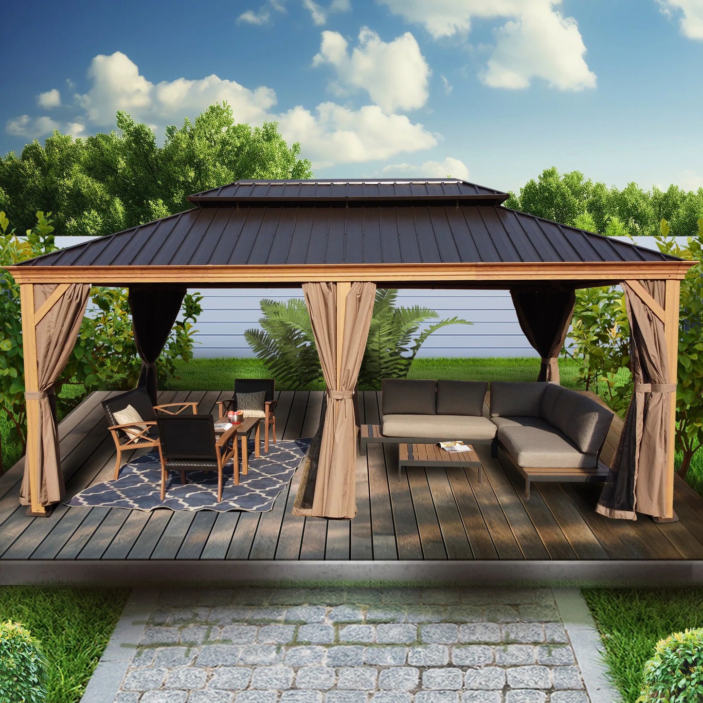 10-Ft X 12 Gazebo Brwon Gazebo with Hardtop Roof (Screen Included)