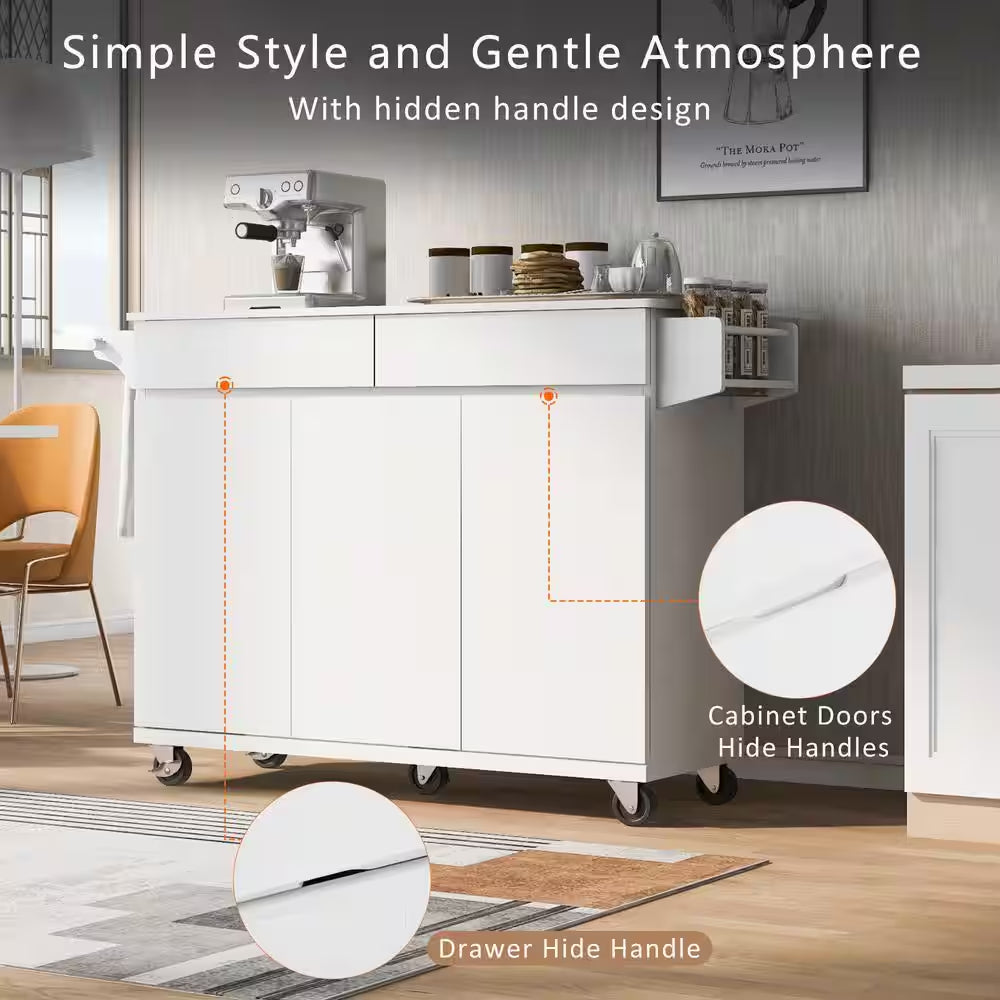 53.2 In. Rolling Kitchen Island Grill Carts on Wheels with Adjustable Shelves for Kitchen, Dining Room in White