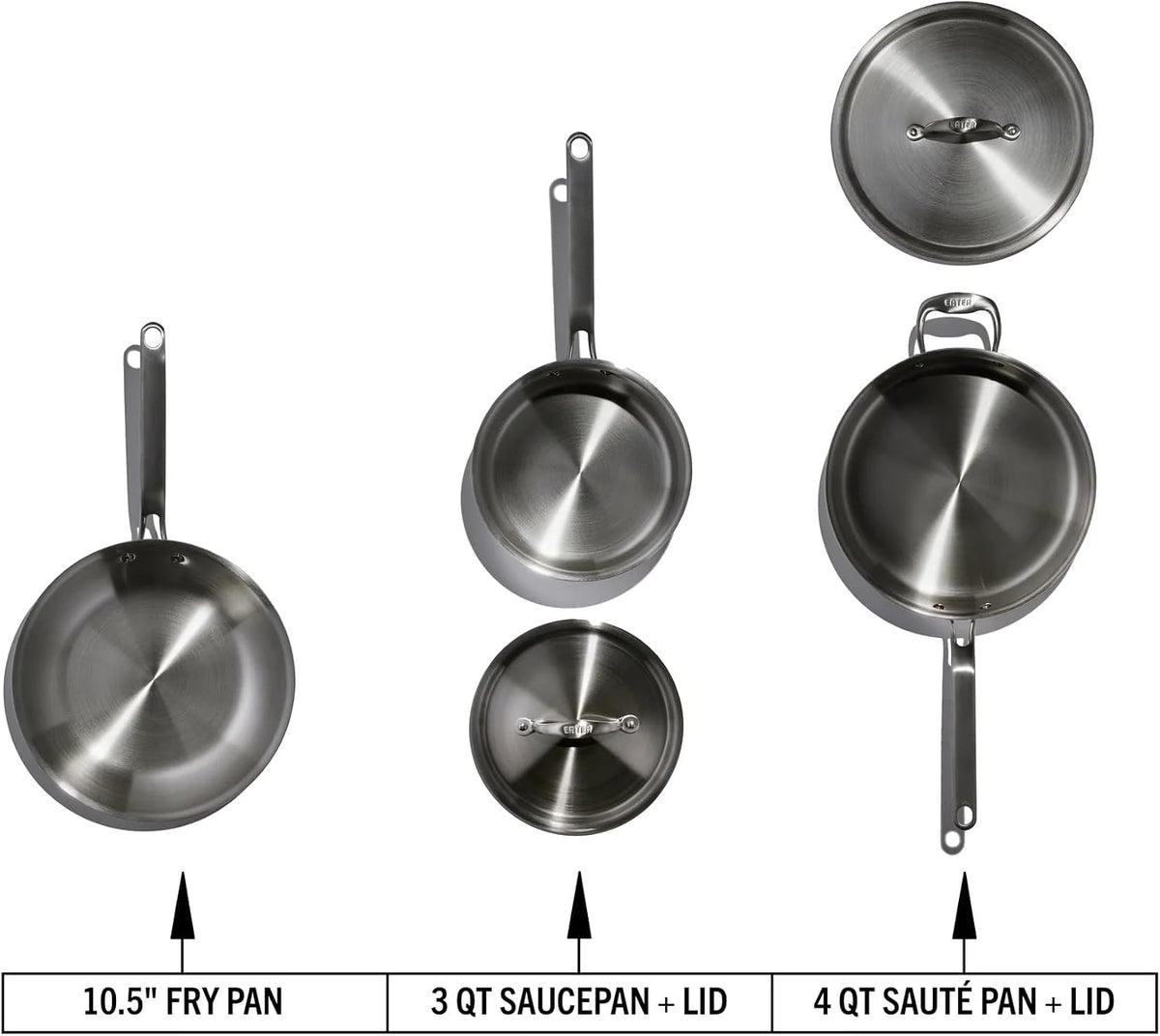 Eater Series 5 Piece Essentials Set | Made in USA | 5 Ply Fully Clad Stainless Steel Cookware Set | Stay Cool Handle | Induction Ready & Non-Toxic