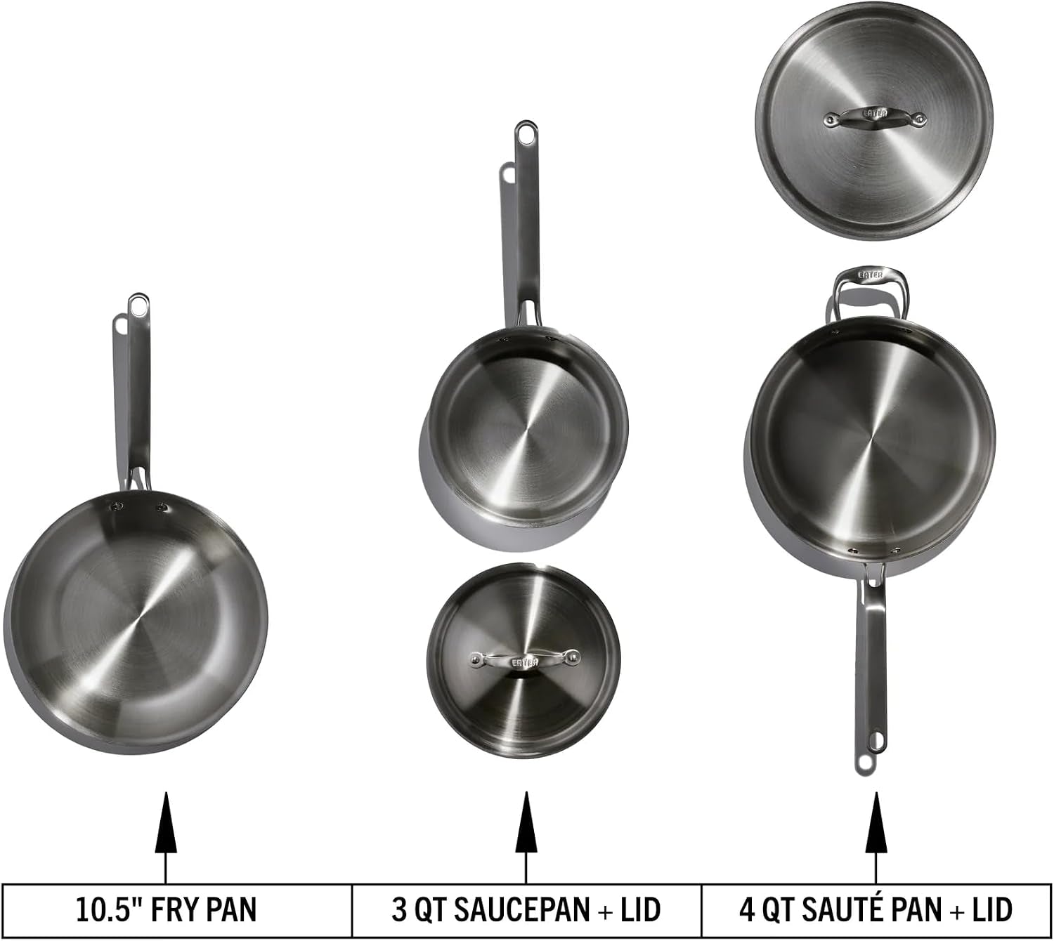 Eater Series 5 Piece Essentials Set | Made in USA | 5 Ply Fully Clad Stainless Steel Cookware Set | Stay Cool Handle | Induction Ready & Non-Toxic