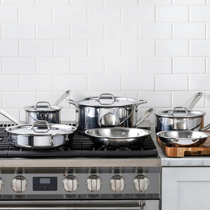 All-Clad D3® Stainless Steel 10 Piece Cookware Set- Made in USA- Includes Frying Pans, Saucepan, Sautépan, Stockpot - Professional Grade -Oven Safe & Induction Compatible