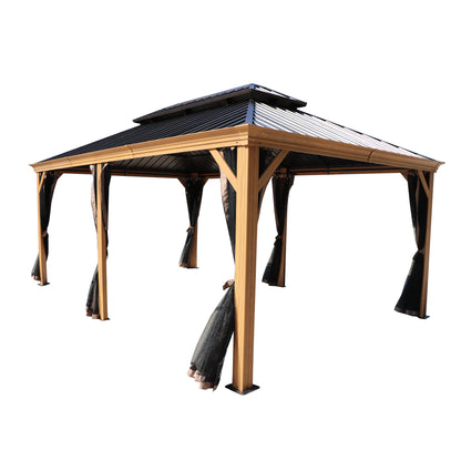 10-Ft X 12 Gazebo Brwon Gazebo with Hardtop Roof (Screen Included)