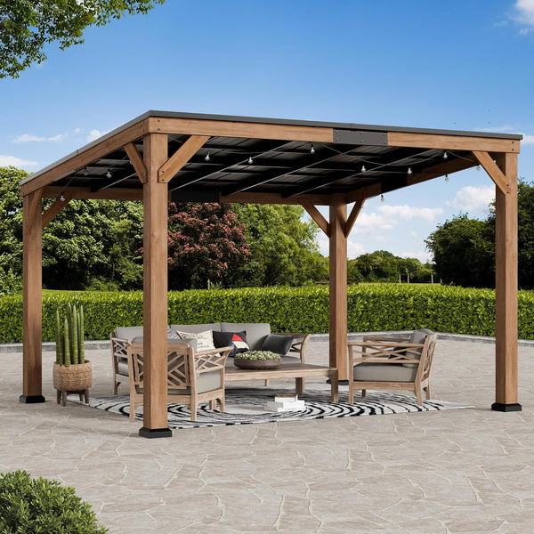 Modern Shade Wood Grill Gazebo 10' X 12' with Sloped Galvanized Steel Roof