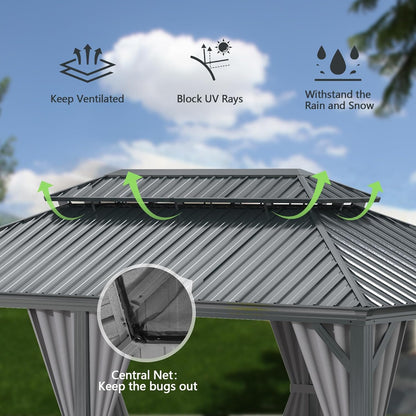 Domi 13'X15' Gazebo, Hardtop Gazebo for Patio with Drainage System, Gray