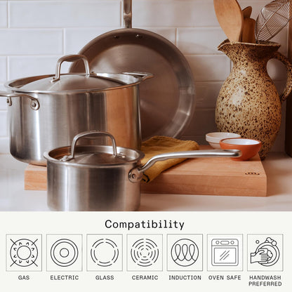 Made in Cookware - 6 Pc Stainless Steel Cookware Set - 5 Ply Clad - Includes Frying Pans, Saucepan, and Stock Pot - Professional Cookware - Crafted in Italy - Induction Compatible