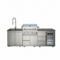 Outdoor Kitchen Island Built for Backyard Entertaining, 4-Burner 59500 BTU Grill, Built-In Sink, Refrigerator