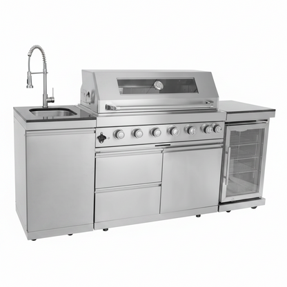 Outdoor Kitchen Island 85" 6-Burner 85000 BTU Deluxe Modular BBQ Island - Grill Islands W/Wine Cooler, Built in Combo outside Island + Rotisserie & Granite Top Outdoor Grill