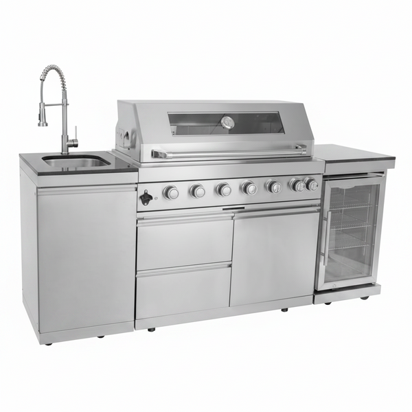 Outdoor Kitchen Island 85" 6-Burner 85000 BTU Deluxe Modular BBQ Island - Grill Islands W/Wine Cooler, Built in Combo outside Island + Rotisserie & Granite Top Outdoor Grill