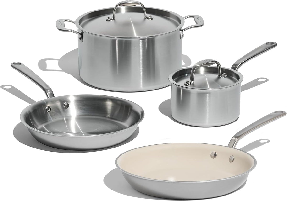 Made in Cookware - 6 Pc Stainless Steel Cookware Set - 5 Ply Clad - Includes Frying Pans, Saucepan, and Stock Pot - Professional Cookware - Crafted in Italy - Induction Compatible