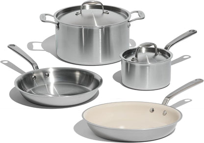 Made in Cookware - 6 Pc Stainless Steel Cookware Set - 5 Ply Clad - Includes Frying Pans, Saucepan, and Stock Pot - Professional Cookware - Crafted in Italy - Induction Compatible