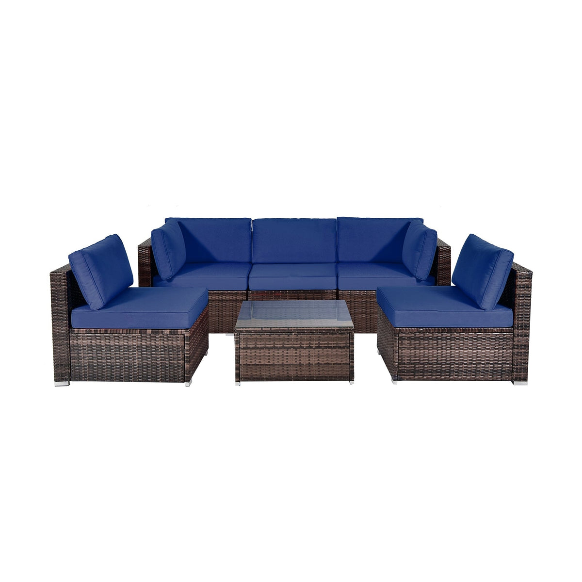 6-Piece Patio Rattan Furniture Set | Cushions & Glass Coffee Table