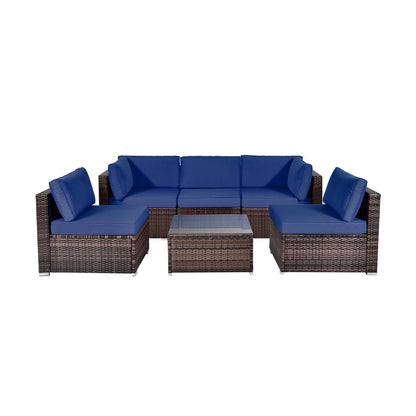 6-Piece Patio Rattan Furniture Set | Cushions & Glass Coffee Table