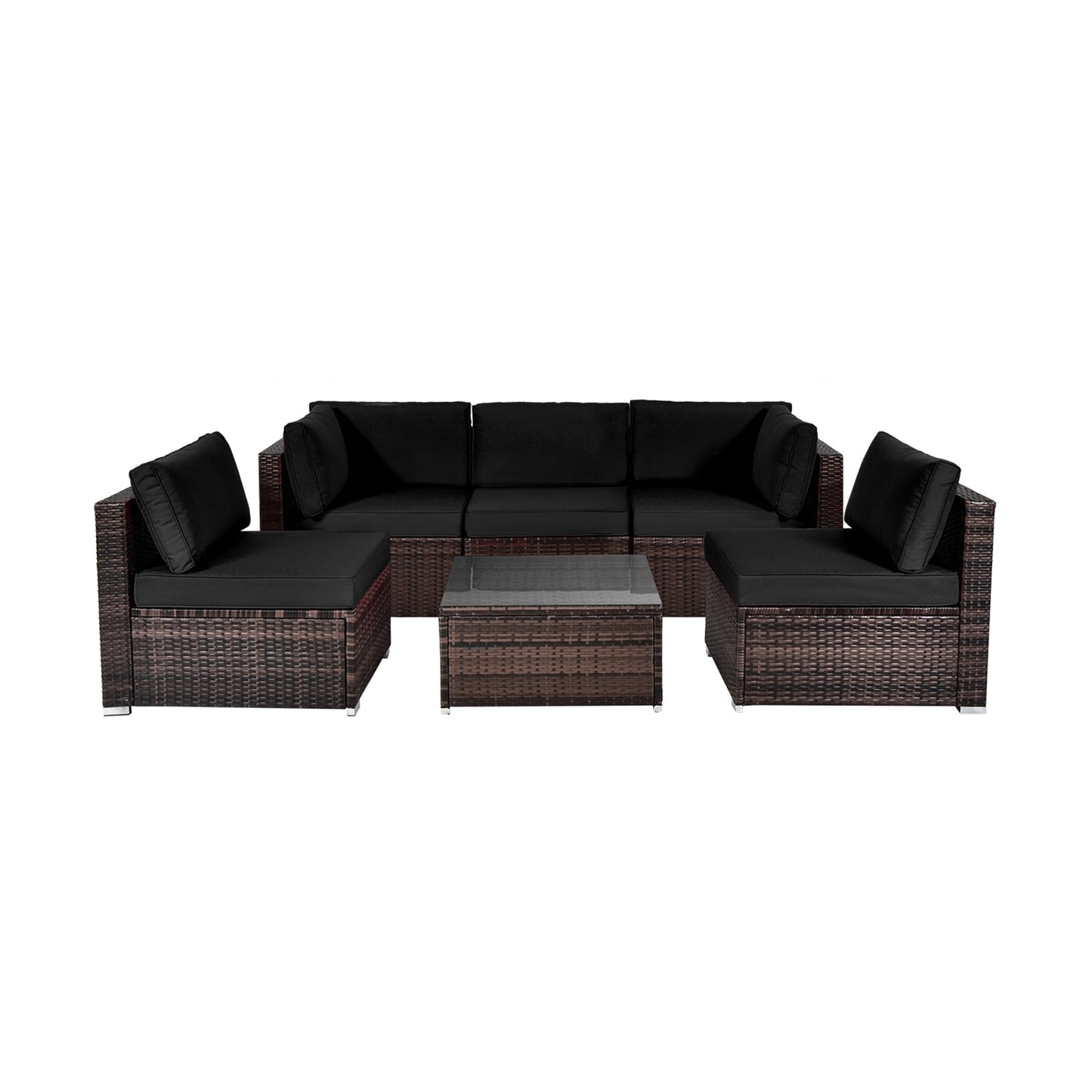 6-Piece Patio Rattan Furniture Set | Cushions & Glass Coffee Table