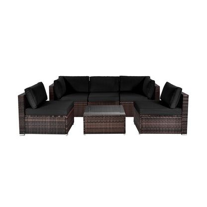 6-Piece Patio Rattan Furniture Set | Cushions & Glass Coffee Table