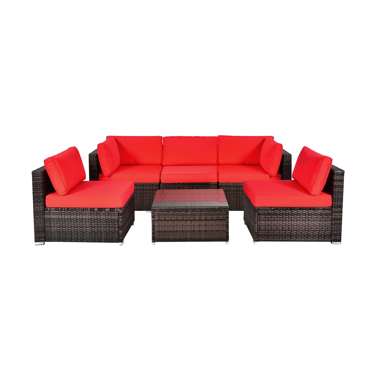 6-Piece Patio Rattan Furniture Set | Cushions & Glass Coffee Table